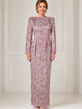 Pol Atteu Mother of the Bride Dress 9/10 Pink Full Length Gown Floral Velvet
